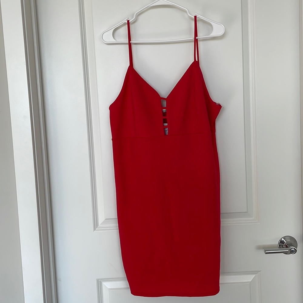 Red Bodycon Dress with Cage Front